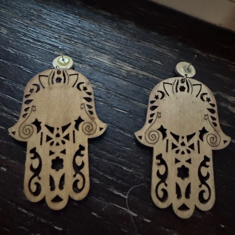 Hamsa Hand Earrings with Intricate Design - Picture 4 of 5
